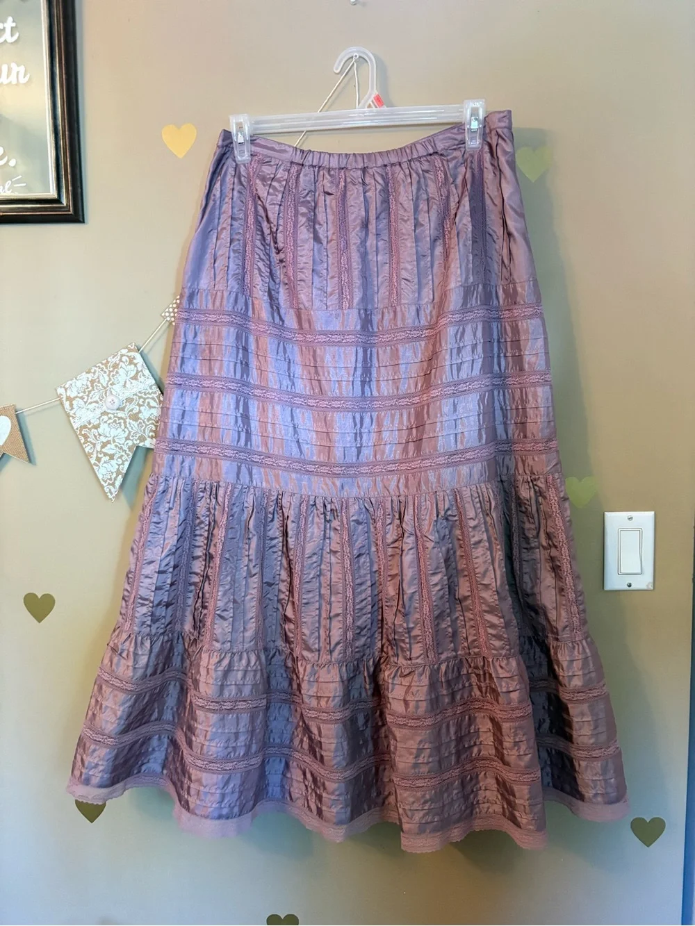 April Cornell Lavender Silk Blend Lace Tiered Maxi Skirt Size XL - Picture 12 of 12